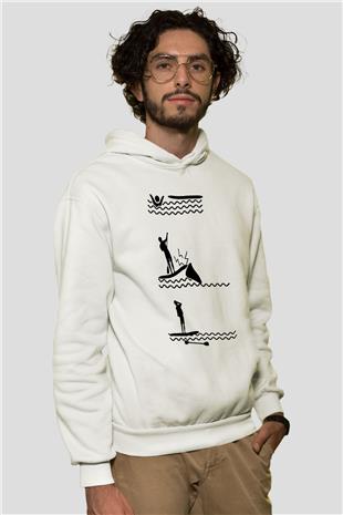 Kürek Baskılı Unisex Ekru Hoodie