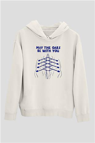 Kürek Baskılı Unisex Ekru Hoodie