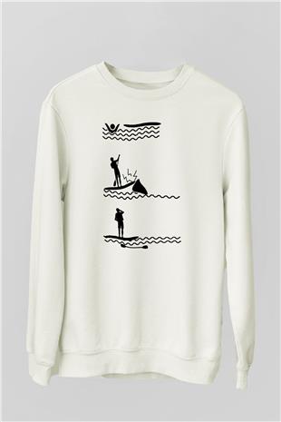 Kürek Baskılı Unisex Ekru Sweatshirt