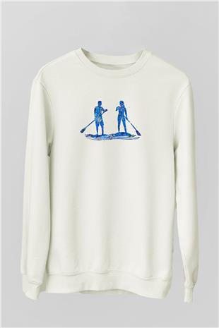 Kürek Baskılı Unisex Ekru Sweatshirt