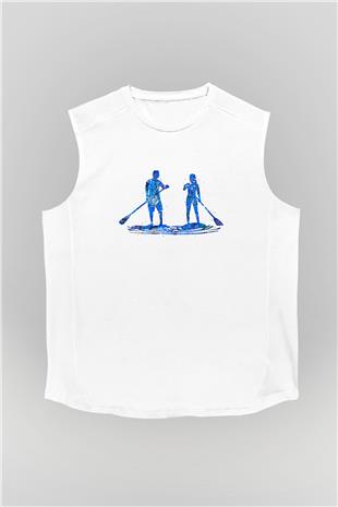 Kürek Baskılı Unisex Kolsuz Beyaz Tişört