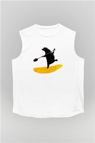 Kürek Baskılı Unisex Kolsuz Beyaz Tişört
