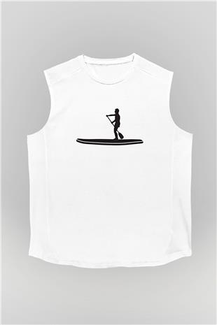 Kürek Baskılı Unisex Kolsuz Beyaz Tişört