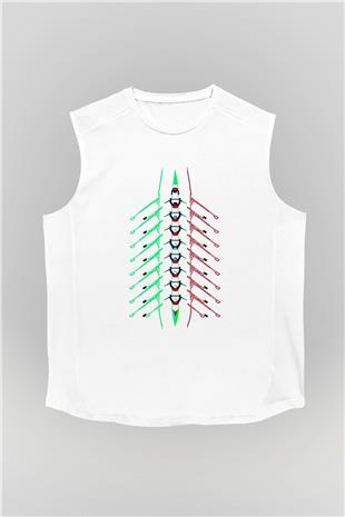 Kürek Baskılı Unisex Kolsuz Beyaz Tişört