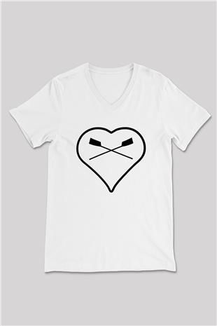 Kürek Baskılı Unisex V Yaka Tişört - Tshirt