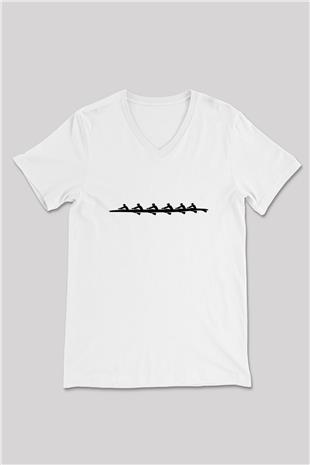 Kürek Baskılı Unisex V Yaka Tişört - Tshirt