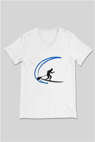 Kürek Baskılı Unisex V Yaka Tişört - Tshirt