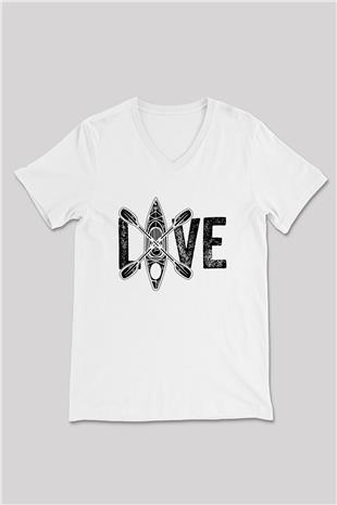 Kürek Baskılı Unisex V Yaka Tişört - Tshirt