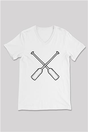 Kürek Baskılı Unisex V Yaka Tişört - Tshirt