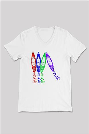 Kürek Baskılı Unisex V Yaka Tişört - Tshirt