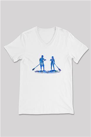Kürek Baskılı Unisex V Yaka Tişört - Tshirt
