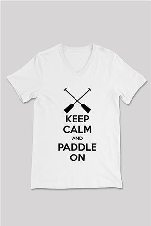 Kürek Baskılı Unisex V Yaka Tişört - Tshirt