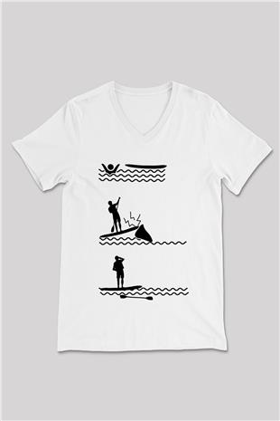 Kürek Baskılı Unisex V Yaka Tişört - Tshirt