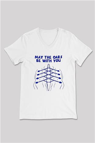 Kürek Baskılı Unisex V Yaka Tişört - Tshirt
