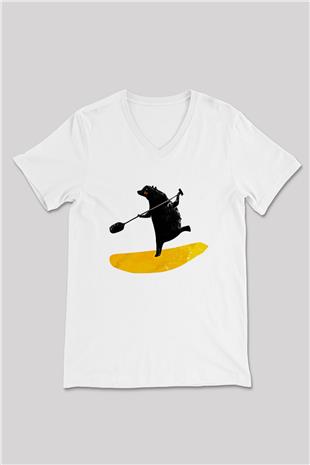 Kürek Baskılı Unisex V Yaka Tişört - Tshirt