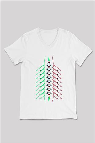 Kürek Baskılı Unisex V Yaka Tişört - Tshirt