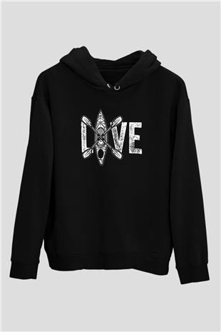 Kürek - Paddle Boarding Baskılı Unisex Siyah Kapüşonlu Sweatshirt