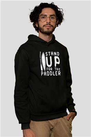 Kürek - Paddle Boarding Baskılı Unisex Siyah Kapüşonlu Sweatshirt