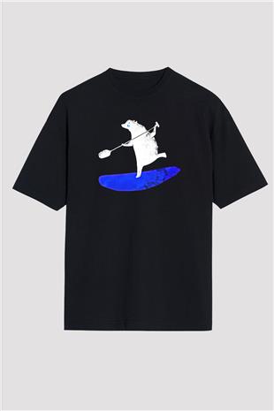 Kürek - Paddle Boarding Baskılı Unisex Siyah Oversize Tişört