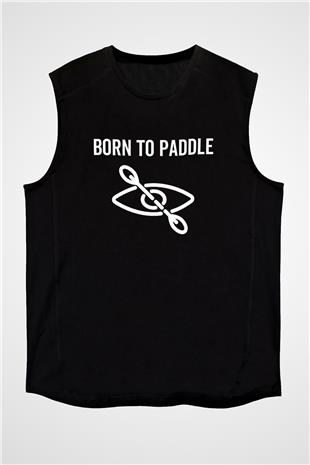 Kürek - Paddle Boarding Baskılı Unisex Siyah Kolsuz Tişört