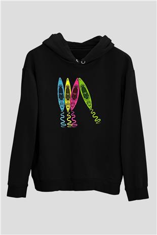 Kürek - Paddle Boarding Baskılı Unisex Siyah Kapüşonlu Sweatshirt