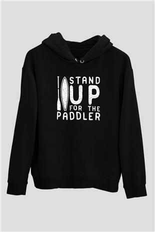 Kürek - Paddle Boarding Baskılı Unisex Siyah Kapüşonlu Sweatshirt