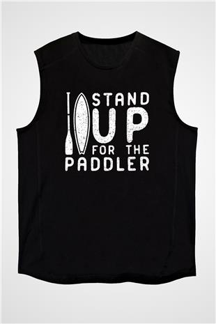 Kürek - Paddle Boarding Baskılı Unisex Siyah Kolsuz Tişört