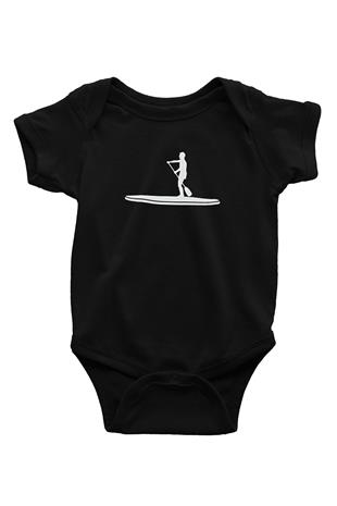 Kürek - Paddle Boarding Baskılı Unisex Siyah Bebek Body - Zıbın