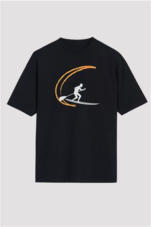 Kürek - Paddle Boarding Baskılı Unisex Siyah Oversize Tişört