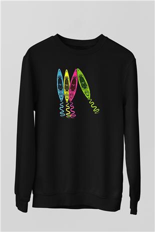 Kürek - Paddle Boarding Baskılı Unisex Siyah Sweatshirt