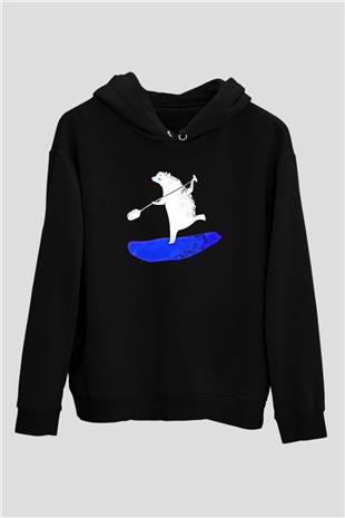 Kürek - Paddle Boarding Baskılı Unisex Siyah Kapüşonlu Sweatshirt