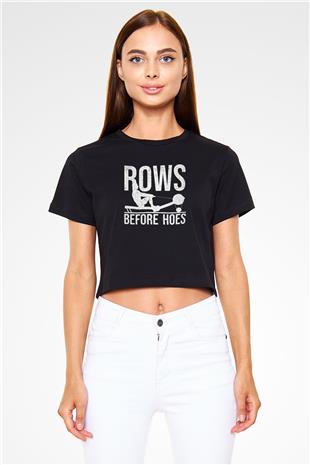 Kürek - Rowing Sport Baskılı Crop Top Siyah Kadın Tişört - Tshirt