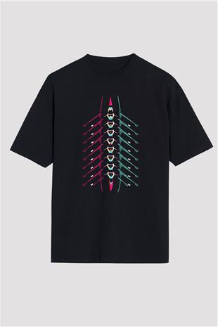Kürek - Rowing Sport Baskılı Unisex Siyah Oversize Tişört