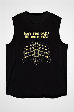 Kürek - Rowing Sport Baskılı Unisex Siyah Kolsuz Tişört