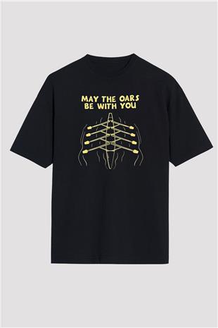 Kürek - Rowing Sport Baskılı Unisex Siyah Oversize Tişört