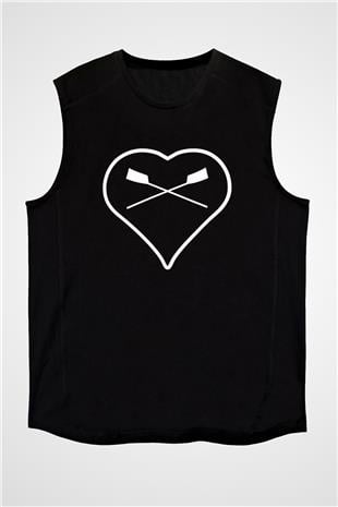 Kürek - Rowing Sport Baskılı Unisex Siyah Kolsuz Tişört