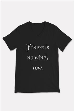 Kürek - Rowing Sport Baskılı Unisex Siyah V Yaka Tişört