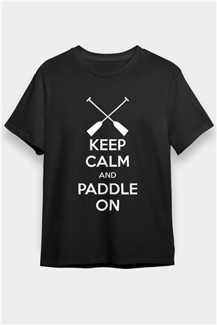 Kürek - Rowing Sport Baskılı Unisex Siyah Tişört - Tshirt