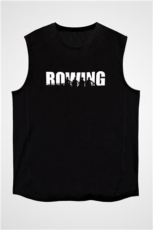 Kürek - Rowing Sport Baskılı Unisex Siyah Kolsuz Tişört