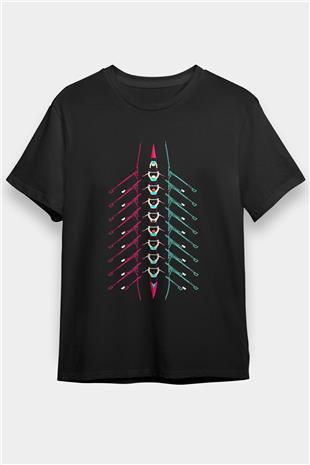 Kürek - Rowing Sport Baskılı Unisex Siyah Tişört - Tshirt