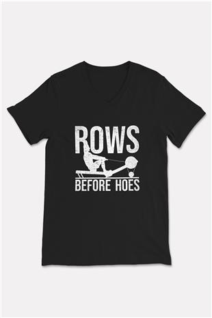 Kürek - Rowing Sport Baskılı Unisex Siyah V Yaka Tişört