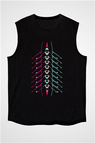 Kürek - Rowing Sport Baskılı Unisex Siyah Kolsuz Tişört