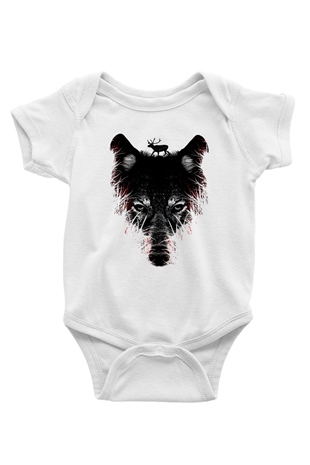 Kurt Baskılı Beyaz Unisex Bebek Body - Zıbın
