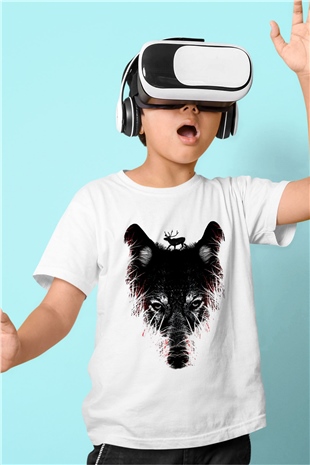 Kurt Baskılı Beyaz Unisex Çocuk Tişört