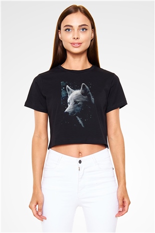 Kurt Baskılı  Siyah  Crop Top Tişört
