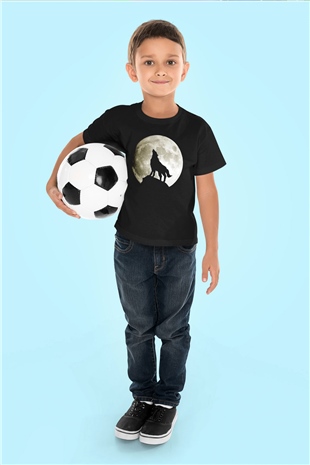 Kurt Baskılı Siyah Unisex Çocuk Tişört