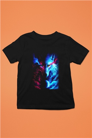 Kurt Baskılı Siyah Unisex Çocuk Tişört