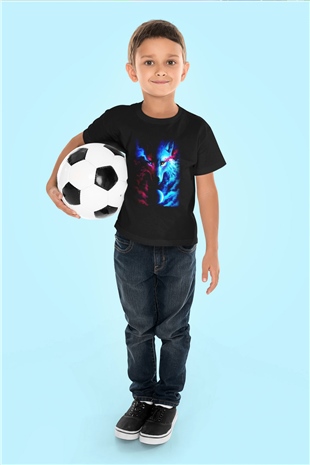 Kurt Baskılı Siyah Unisex Çocuk Tişört