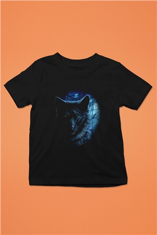Kurt Baskılı Siyah Unisex Çocuk Tişört