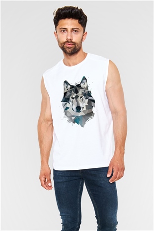 Kurt Baskılı Unisex Beyaz  Kolsuz Tişört